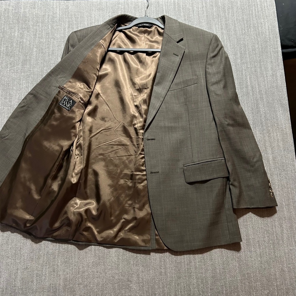 Jos A Bank Blazer Mens 40SH Brown Glen Plaid 100% Wool 2-Button Sport Coat - Picture 1 of 7